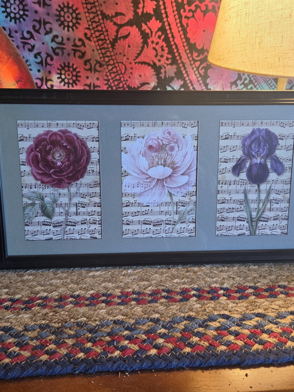 Framed Floral Trio Music Notes 5x7 Art Prints- Pink, Purple, Violet Wall Art